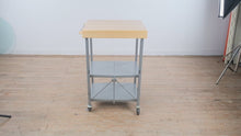 Load and play video in Gallery viewer, Industrial Rolling Utility Cart with Butcher Block Top and Metal Shelves
