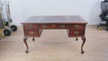 Load and play video in Gallery viewer, Traditional Mahogany Executive Desk with Inlaid Leather Top and Ball and Claw Feet
