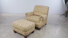 Load and play video in Gallery viewer, Traditional Floral Upholstered Recliner Chair with Matching Ottoman and Nailhead Trim

