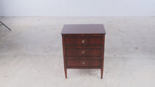 Load and play video in Gallery viewer, Henredon Acquisitions Three-Drawer Mahogany Accent Chest with Brass Hardware
