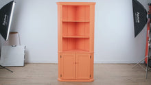 Load and play video in Gallery viewer, Coastal Sherbet Orange Corner Cabinet with Adjustable Shelving
