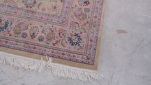 Load and play video in Gallery viewer, Vintage Persian Tabriz Style Wool Area Rug 93 x 114 Floral Ivory Beige Handmade Carpet
