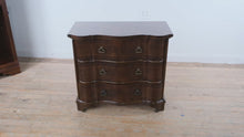 Load and play video in Gallery viewer, Louis XV Style Walnut Three Drawer Nightstand Bombe Chest 32.5 Inch
