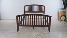 Load and play video in Gallery viewer, Mission Style Dark Wood Queen Bed Frame with Arched Slat Headboard and Footboard
