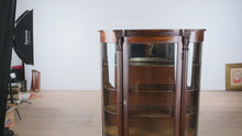 Load and play video in Gallery viewer, Antique Oak Bow Front China Cabinet with Ball &amp; Claw Feet (c. 1890–1915)
