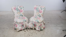 Load and play video in Gallery viewer, Pair of Vintage Floral Upholstered Slipper Chairs with Skirted Bases
