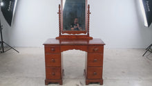 Load and play video in Gallery viewer, Antique Mahogany Vanity with Adjustable Mirror and Six Drawers
