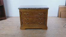 Load and play video in Gallery viewer, Henredon Marble Top Bachelor Chest Three Drawer Dresser 44.5 Inch
