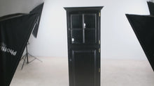 Load and play video in Gallery viewer, Black Painted Linen Cabinet with Glass Door | Bathroom or Pantry Storage Cabinet
