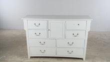 Load and play video in Gallery viewer, White Cottage Style 8 Drawer Dresser with Center Cabinet #2- Online Only
