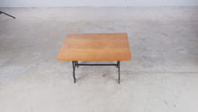 Load and play video in Gallery viewer, Vintage Cast Iron Base Coffee Table Wood Top Rustic Industrial Side Table

