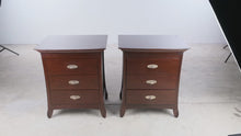 Load and play video in Gallery viewer, Pair of Contemporary Cherry Finish 3 Drawer Nightstands End Tables
