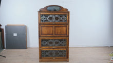 Load and play video in Gallery viewer, Oak Barrister Bookcase Secretary Desk with Leaded Glass Doors
