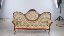 Load and play video in Gallery viewer, Capitol Victorian Furniture Co. Floral Upholstered Carved Wood Settee
