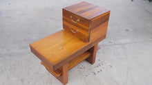 Load and play video in Gallery viewer, Bench Made Solid Wood Side Table Two Drawer Brass Hardware 30 x 15

