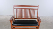 Load and play video in Gallery viewer, Mission Style Amish Made Cherry Bench with Black Leather Cushion - Online Only
