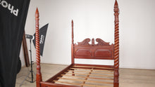 Load and play video in Gallery viewer, Carved Mahogany Queen Size Poster Bed with Turned Posts
