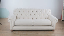 Load and play video in Gallery viewer, Ethan Allen Chadwick Chesterfield Sofa Cream Upholstery Tufted Back
