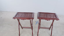 Load and play video in Gallery viewer, Pair of Folding Bamboo Tray Tables in Dark Walnut Finish

