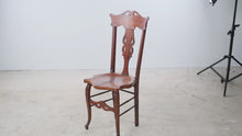 Load and play video in Gallery viewer, Antique Carved Wood Side Chair with Pierced Splat and Saddle Seat
