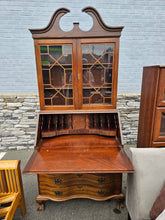 Load image into Gallery viewer, Governor Winthrop Serpentine Front Secretary Desk with Bookcase Top – Solid Wood, Ball &amp; Claw Feet
