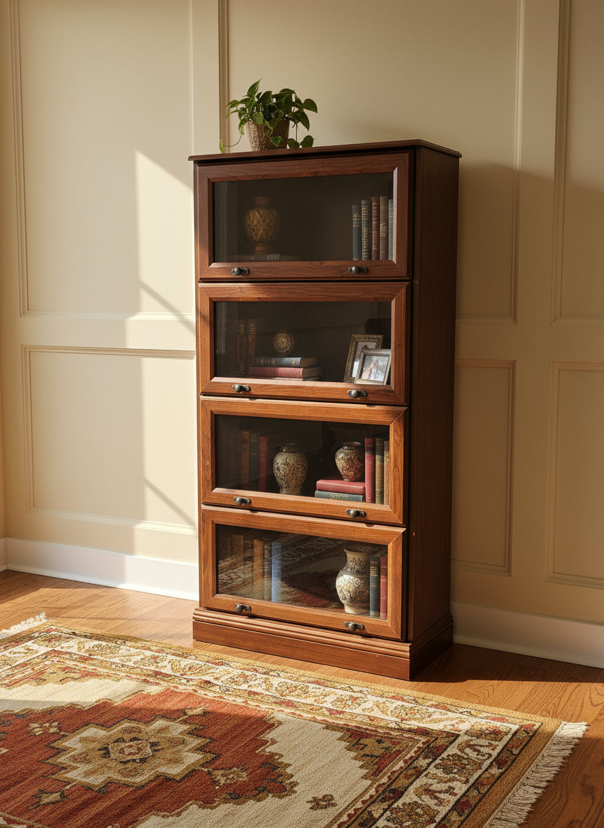 Barrister-Style Bookcase with Glass Doors – Rich Cherry Finish
