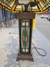Load image into Gallery viewer, Mission-Style Table Lamp with Geometric Shade – Stained-Glass Look
