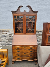 Load image into Gallery viewer, Governor Winthrop Serpentine Front Secretary Desk with Bookcase Top – Solid Wood, Ball &amp; Claw Feet
