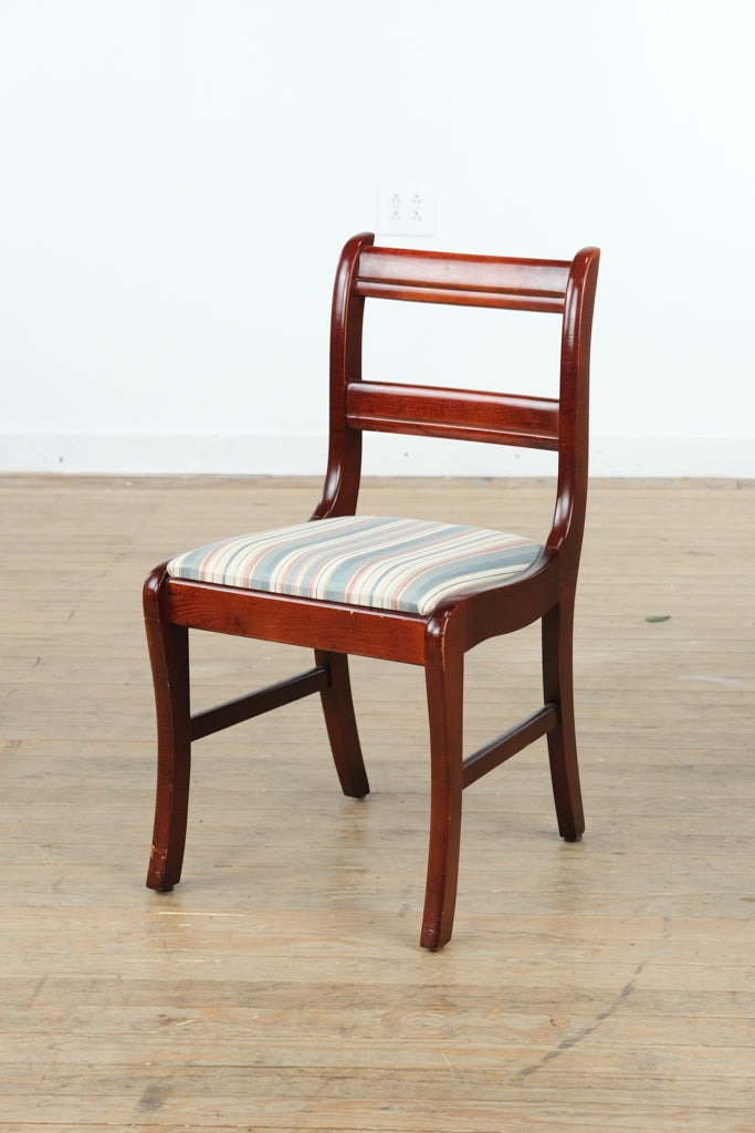 Mahogany Saber-Legged Side Chair – Striped Upholstered Seat