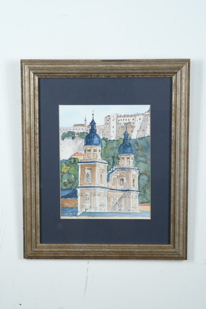 Salzburg Cathedral Watercolor Signed by Artist
