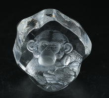 Load image into Gallery viewer, Mats Jonasson Signed Full-Lead Crystal Chimpanzee Sculpture – Wildlife Art Block – 4" Tall (No. 8569)
