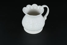 Load image into Gallery viewer, Studio Nova “Chantilly White Lace” Embossed Floral Pitcher • White Porcelain • 4.5" Handle Width • 3.5" Round x 4" Tall

