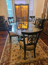 Load image into Gallery viewer, Regency Style Oval Glass Top Dining Table with Four Ebonized Chairs

