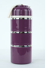 Load image into Gallery viewer, Vintage-Style Purple Insulated Stainless Steel Lunch Container with Carrying Case – 3-Tier Stackable Food Jar

