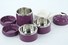 Load image into Gallery viewer, Vintage-Style Purple Insulated Stainless Steel Lunch Container with Carrying Case – 3-Tier Stackable Food Jar
