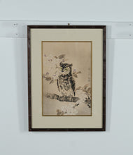 Load image into Gallery viewer, Framed Japanese Woodblock Print – Owl on Branch
