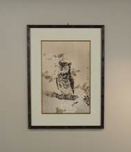 Load image into Gallery viewer, Framed Japanese Woodblock Print – Owl on Branch

