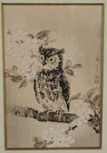 Load image into Gallery viewer, Framed Japanese Woodblock Print – Owl on Branch
