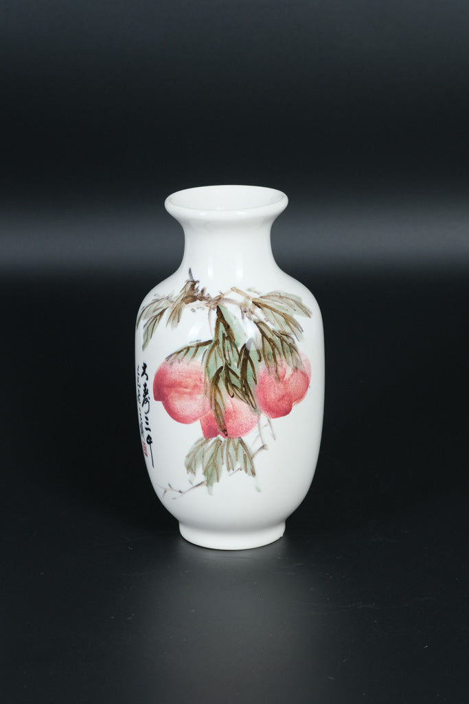 Hand-Painted Chinese Porcelain Vase with Peaches and Calligraphy