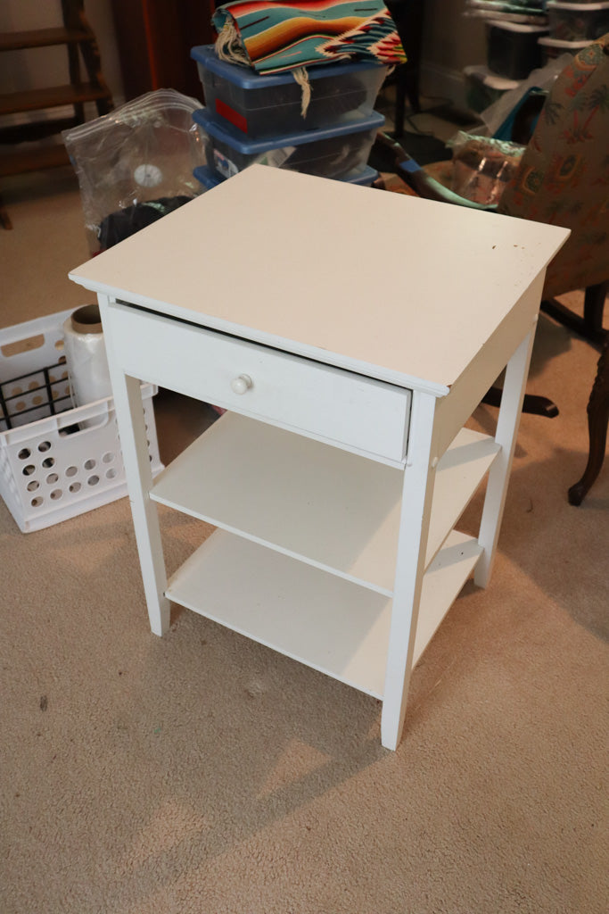 White Side Table with Drawer and 2 Shelves