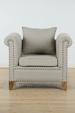 Load image into Gallery viewer, Kaitlyn Mango Wood Solid Parquet Arm Chair in Linen Fabric by AFD Home
