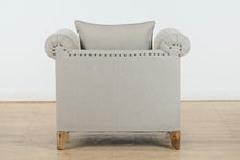 Load image into Gallery viewer, Kaitlyn Mango Wood Solid Parquet Arm Chair in Linen Fabric by AFD Home
