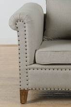 Load image into Gallery viewer, Kaitlyn Mango Wood Solid Parquet Arm Chair in Linen Fabric by AFD Home
