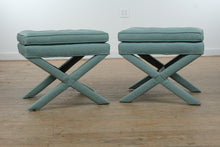 Load image into Gallery viewer, Mid-Century Inspired Transitional Upholstered X-Base Benches – Pair
