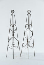 Load image into Gallery viewer, Pair Tall Wrought Iron Garden Obelisks Trellis Plant Supports 35 Inch
