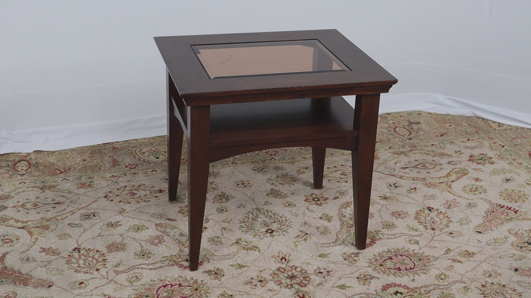Dark Oak Side Table with Smoked Glass Top