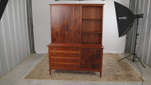 Load and play video in Gallery viewer, Rare Mid Century Burled Buffet with Bookcase / Bar Top / China Cabinet - Drexel Heritage

