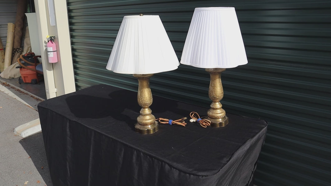 Vintage Gold Crackled Glass Lamps -Pair