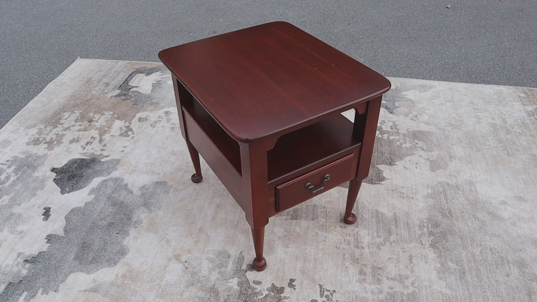 Quality Cherry Side Table with Lower Shelf and Drawer