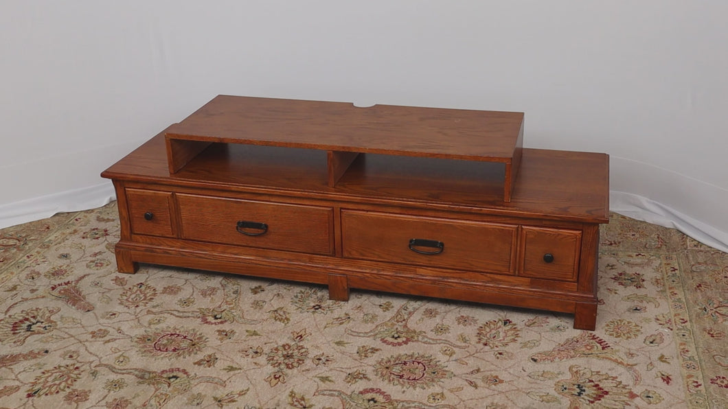 Oak Entertainment Center with 2 Drawers and Stand